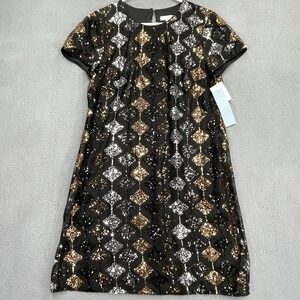 NWT London Times Womens Shift Dress Sz 8 Black Gold Silver Sequin Party Cocktail